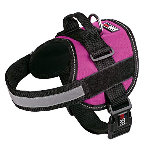 Dog Harness, Reflective No-Pull Adjustable Vest with Handle for Walking, Training, Service Breathable No - Choke Harness for Small, Medium or Large Dogs Room for Patches Girth 15 to 19 in Pink