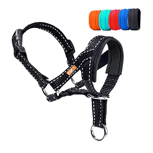 Dog Head Collar, Head Collar with Reflective Strap to Stop Pulling for Small Medium and Large Dogs, Adjustable (L, Black)