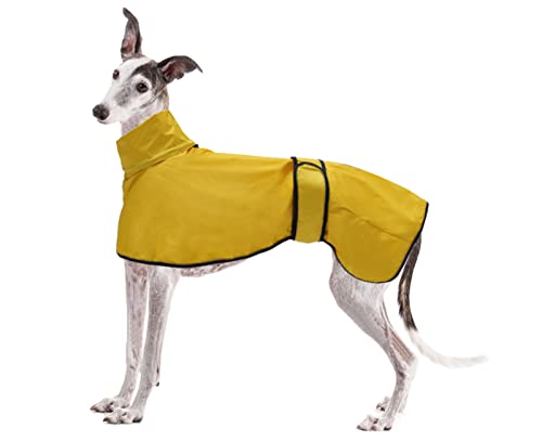 Dog Jacket Adjustable Lightweight Raincoat with Reflective Straps and Harness Hole Best Gift for Greyhounds, Lurchers and Whippets -Yellow-M