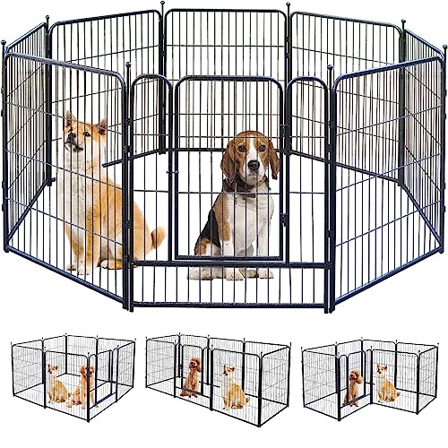 Dog Playpen, Dog Fences for The Yard, Dog Pen Indoor, Portable Outdoor Dog Fence, Dog Playpen for Large/Medium/Small Dogs, Foldable Metal Dog playpen, with Doors (A 8 Panels)