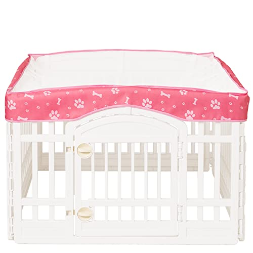 Dog Playpen Mesh Top Cover for 36" Inch Pet Playpen with 4 Panels, Dog Crate Cover Pet Tent Puppy Play Pen Cover, Ideal for Indoor/Outdoor Use, Velcro Connections. Note: Playpen Not Included!!! (Pink)