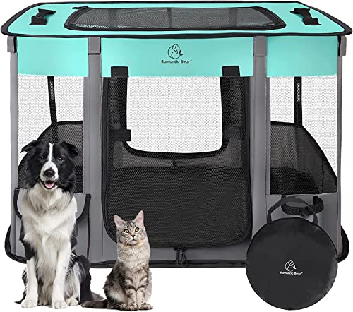 Dog Playpen,Pet Playpen, Foldable Dog Cat Playpens,Portable Exercise Kennel Tent, Water-Resistant Removable Shade Cover, Indoor Outdoor Travel Camping Use for Small Animals + Free Carrying Case