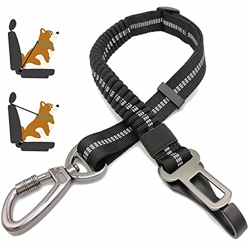 Dog Seat Belt,Adjustable Dog Seatbelt for Car,3 in 1 Dog Safety Belt Leash,Reflective Bungee Dog Car Seatbelt with Hook& Buckle, Dog Car Seat Belt with Aviation Zinc Alloy Rotatable Carabiner