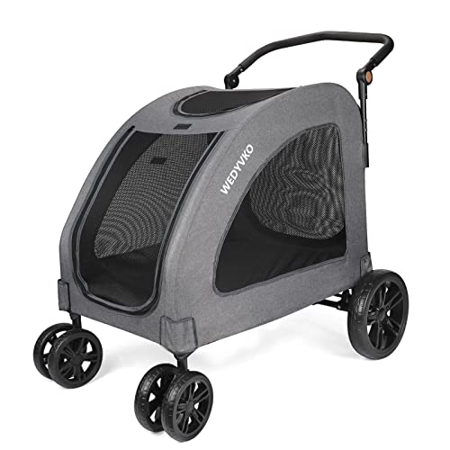 Dog Stroller Pet, Foldable Cart with 4 Wheels, Mesh Skylight Pet Stroller for Small to Large Dogs and Other Pet Travel, Storage Space Pet Can Easily Walk in/Out (Grey 2, 4 Wheels)