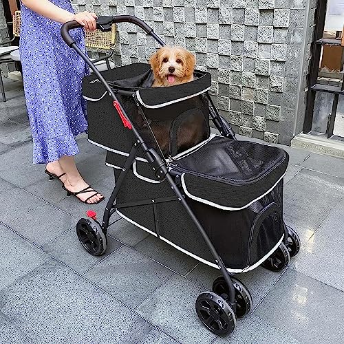 Dog Strollers for Small Dogs,Double Pet Stroller for 2 Small Medium Dogs Cats Folding Portable Cat Stroller