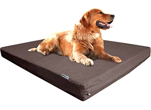 Dogbed4less Extra Large Orthopedic Waterproof Durable Dog Bed for Medium to Large Dogs with Cool Memory Foam Pad, Denim in Brown, Fit 48X30 Crate