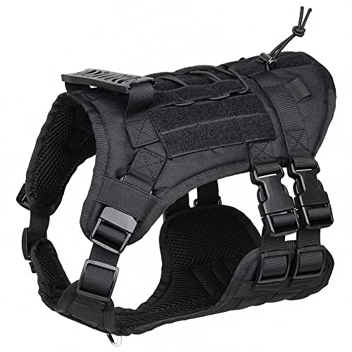 DoggieKit Tactical Dog Harness for Medium Large Dogs No Pull, Military Dog Harness with Handle,Service Dog Vest with Molle & Loop Panels, Adjustable Pet Harness for Training Hunting Walking Black