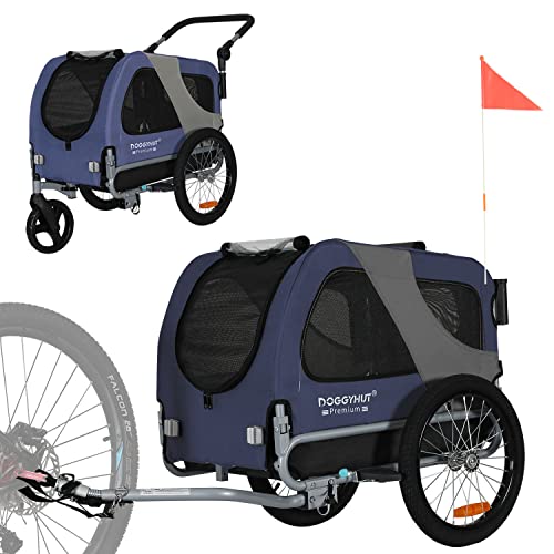 Doggyhut Premium Pet Bike Trailer & Stroller for Small,Medium or Large Dogs,Bicycle Trailer for Dogs Up to 100 Lbs (Blue, XL) TS801XL