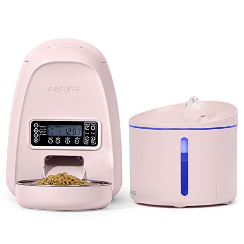 Dogness 2L Pet Feeder,Automatic Cat Feeder | Timed Programmable Auto Pet Dog Food Dispenser Feeder for Kitten Puppy (Pink Feeder + Pink 1L Fountain)