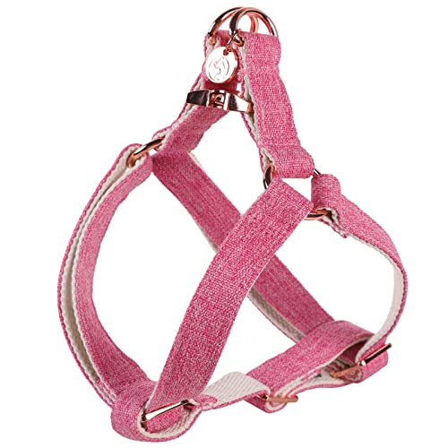 DOGWONG Pink Hemp Dog Harness, Great Halter Dog Harness for Sensitive Skin or Allergies Durable Adjustable Dog Harness for Small Medium Large Dog