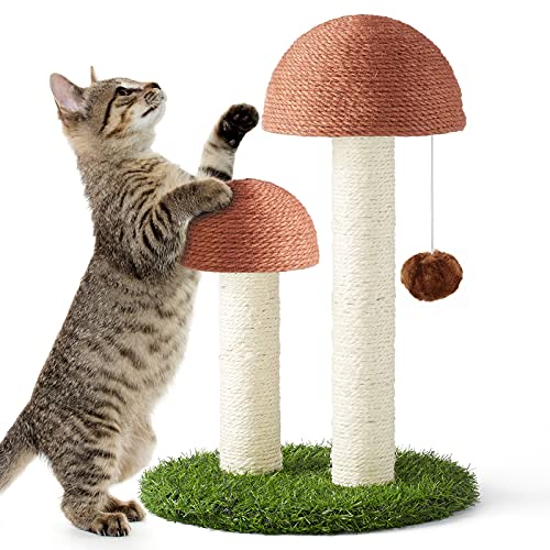 DONORO 18" Cat Scratching Posts for Indoor Cats Featuring with 2 Mushroom Scratch Poles and Interactive Dangling Ball, Sisal Rope Cat Scratcher Tree for Small Cat Kitten