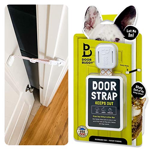 Door Buddy Cat Door Strap for Pets - Caramel. Adjustable Dog Proof Door Latch. Keep Dog Out of Litter Box & Cat Feeder Without Interior Cat Door or Pet Gate with Door. Stop Dog Eating Poop Cat Strap