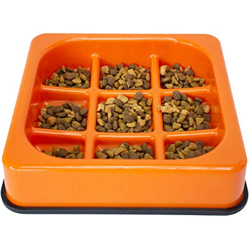 Downtown Pet Supply - Slow Feeder Dog Bowls - Anti-Choke Dog Food Bowl for Wet Dog Food, Solids and Dry Dog Food - Non-Slip Feet - BPA, PVC & Phthalate Free - Waffle - Orange