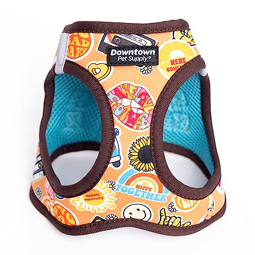 Downtown Pet Supply Step in Dog Harness for Small Dogs No Pull, Medium, Good Vibes - Adjustable Harness with Padded Mesh Fabric and Reflective Trim - Buckle Strap Harness for Dogs