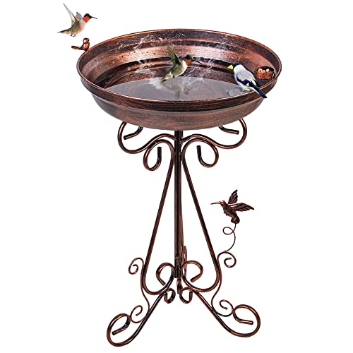 dreamysoul 17.7" Dia Bird Bath with Metal Pedestal, Large Outdoor Metal Birdbath, Antique Copper Bird Feeder for Garden Patio Yard Decor