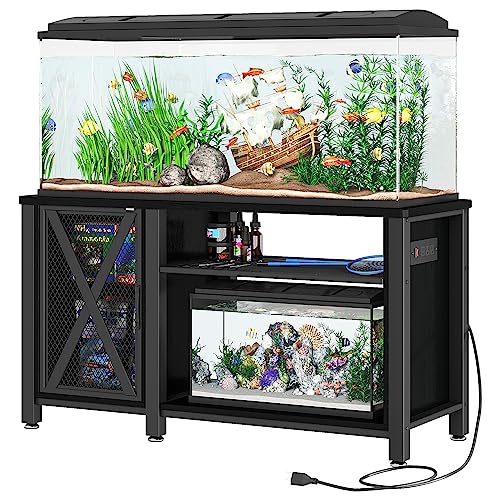DWVO Heavy Duty Metal Aquarium Stand with Power Outlets, Cabinet for Fish Tank Accessories Storage - Suitable for 55-75 Gallon Fish Tank Stand, Turtle Tank, Reptile Terrarium, 860LBS Capacity, Black