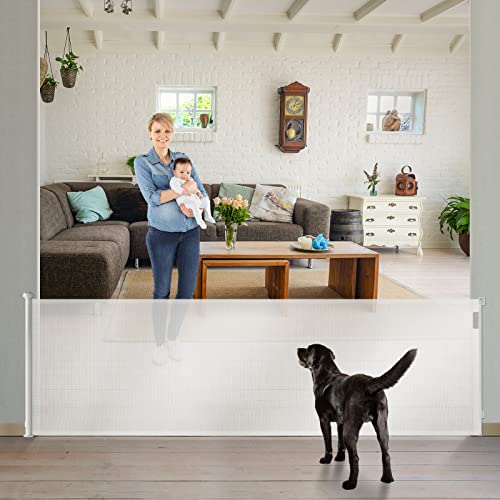 Eaersan 120" Extra Wide Retractable Baby Gate, Adjustable Super Large Mesh Child Safety Gate,Extra Long Pet Gates for Dog for Large Opening, Doorways, Stairs,Indoor/Outdoor etc(White)