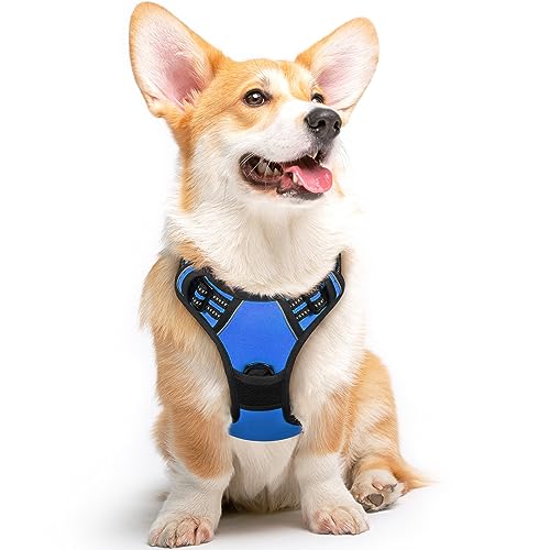 Eagloo Dog Harness for Large Dogs No Pull, Front Clip Dog Walking Harness with Reflective Adjustable Soft Padded Vest and Easy Control Handle, No-Choke Pet Harness with 2 Metal Rings, Blue, M