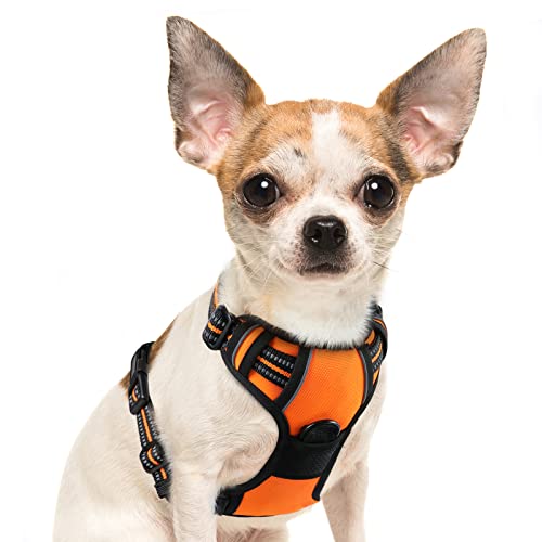 Eagloo Dog Harness No Pull, Walking Pet Harness with 2 Metal Rings and Handle Adjustable Reflective Breathable Oxford Soft Vest Easy Control Front Clip Harness Outdoor for Small Dogs Orange