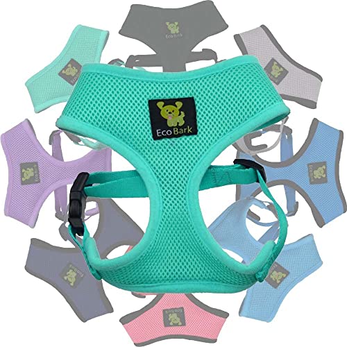 EcoBark Dog Harness - Eco-Friendly Max Comfort Harnesses - Luxurious Soft Mesh Halter - Over The Head Harness Vest- No Pull and No Choke for Puppy, Toy Breeds & Small Dogs (Medium, Mint Turquoise)