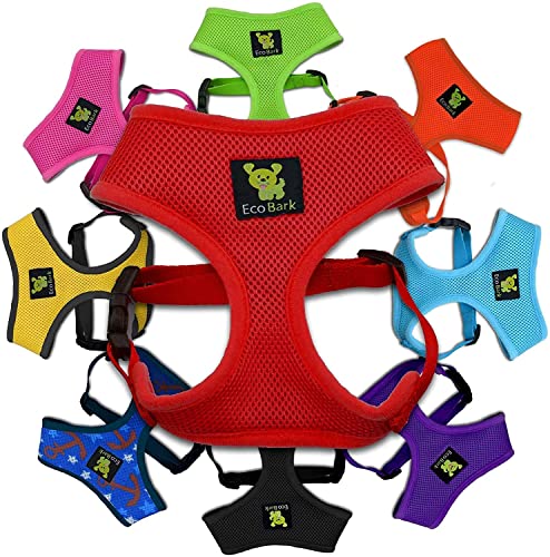 EcoBark Dog Harness - Luxurious Soft Mesh - Eco-Friendly Over The Head Vest Harness - No Pull & No Choke Design - Padded Breathable Body Halter - for Puppy, Toy, and Small Breeds (Red, Small)