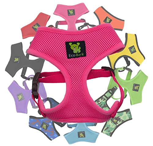 EcoBark Dog Harness - Max Comfort Luxurious Soft Mesh - Over The Head No Pull & No Choke Halter Harness Vest - Eco-Friendly Body Harness for Puppy, Toy Breeds, Small & Medium Dogs (Medium, Pink)