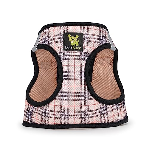 EcoBark Step in Dog Harness - Eco-Friendly Teacup Dog Harnesses for XXS, XS, and Small Dogs - Reflective and Adjustable Mini Body Halter Vest -Tiny Soft Mesh Toy Breed Harness (Beige Plaid, XXS)