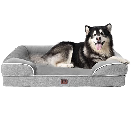 EHEYCIGA Orthopedic Dog Beds for Extra Large Dogs, Waterproof Memory Foam XXL Dog Bed with Sides, Non-Slip Bottom and Egg-Crate Foam Big Dog Couch Bed with Washable Removable Cover, Grey