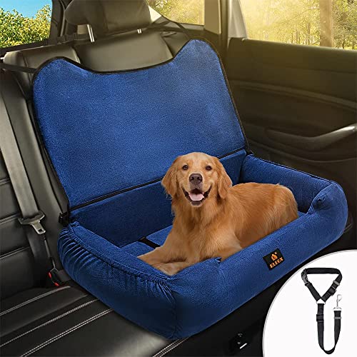 ELEGX Large Dog Car Seat for Up to 65 lbs or 2 Small Dogs,Soft Short Plush Fabric,Can Convert into Cushion,Dog Travel Bed, Non-Slip Base for Travel Safety, with Storage Pocket,Detachable & Easy Clean