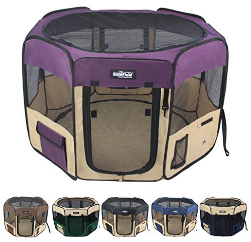 EliteField 2-Door Soft Pet Playpen (2 Year Warranty), Exercise Pen, Multiple Sizes and Colors Available for Dogs, Cats and Other Pets (30" x 30" x 20"H, Purple+Beige)