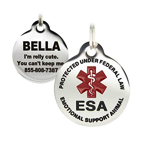 Engraved Emotional Support Animal (ESA) Personalized with 4 Lines of Custom Engraved ID Stainless Steel Enameled Regular