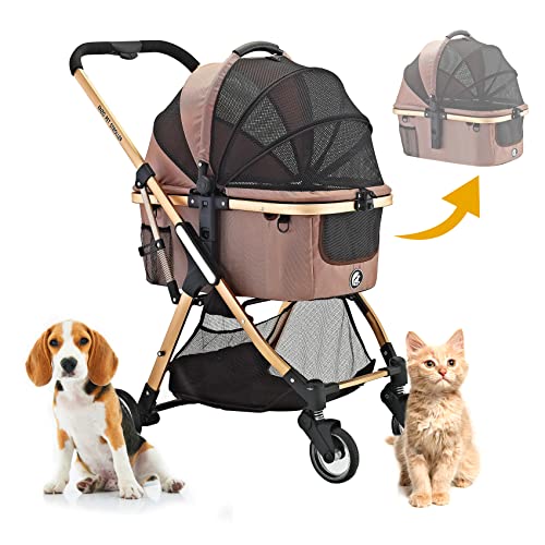 ENZO Pet Stroller Pista Super-Lightweight 3-in-1 Stroller, Carrier, Car Seat for Pets(Gold)