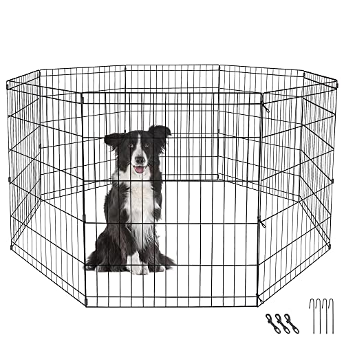 Epetlover 8 Panel 30 Inch Foldable Metal Exercise Dog Playpen, Wire Pet Play Pen Crate Indoor Outdoor Use