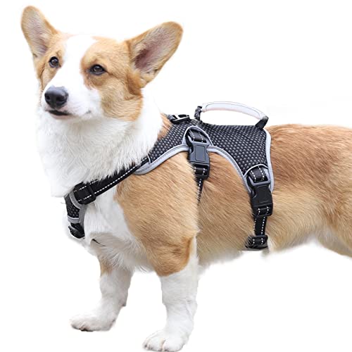 Escape Proof Dog Harness, Escape Artist Harness, Fully Reflective Harness with Padded Handle, Breathable,Durable, Adjustable Vest for Small Dogs Walking, Training, and Running Gear Black (Small)