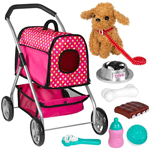 fash n kolor Puppy Doll Stroller - Puppy Doll Toy Stroller - 6 Piece Play Dog Set with Dog Doll, Dog Stroller - Pretend and Play Little Girl Toys, Puppy Toys for Kids - Toy Dog Stroller for Dolls