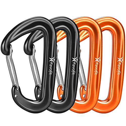 Favofit Carabiner Clips, 4 Pack, 12KN (2697 lbs) Heavy Duty Caribeaners for Camping, Hiking, Outdoor and Gym etc, Small Carabiners for Dog Leash and Harness, Black and Orange