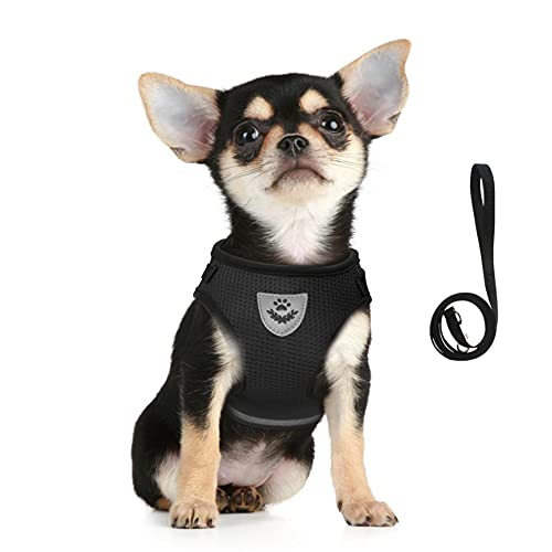 FEimaX Dog Harness and Leash Set for Walking, Soft Mesh Adjustable Easy Control Lightweight Cat Vest Harnesses with Reflective Strips, Escape Proof Small Dogs Cats Vests