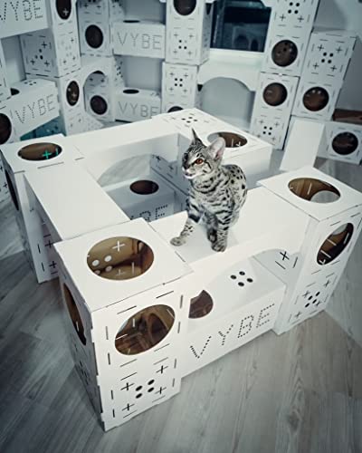 Feline Fortress - VYBE Cats - Customizable & Modular Cardboard Cat House/Tree/Condo with Built in Scratch Pads