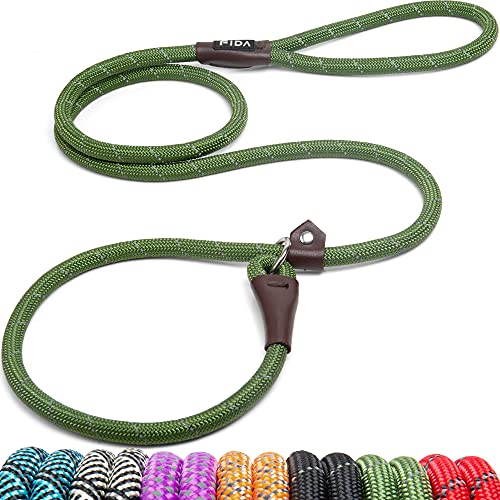 Fida Durable Slip Lead , 6 FT x 1/2" Heavy Duty Loop Leash, Comfortable Strong Rope Leash for Large, Medium Dogs, No Pull Pet Training Leash with Highly Reflective, Green