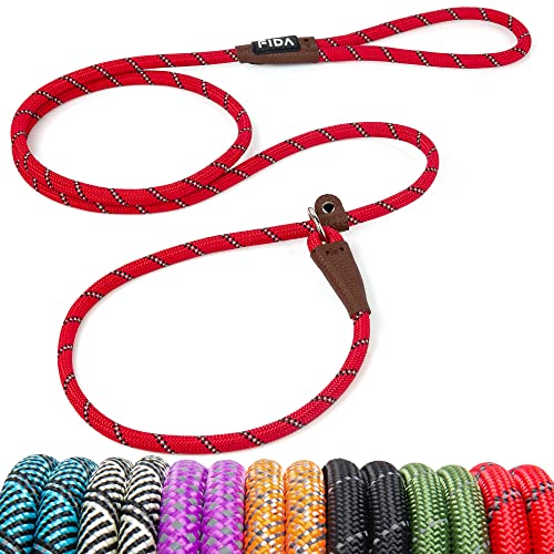 Fida Durable Slip Lead Dog Leash, 6 FT x 3/8" Heavy Duty Dog Loop Leash, Comfortable Strong Rope Slip Leash for Small Dogs and Puppies, No Pull Pet Training Leash with Highly Reflective (3/8", Red)