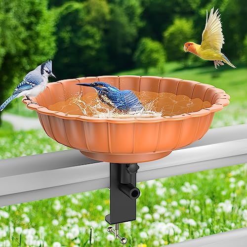 Fnydvis Deck Mounted Bird Bath Bowl with Automatic Water Refill Valve, Birdbath for Balcony Railing Outdoor Garden/Patio/Backyard, Large Capacity, Gift for Bird Lovers