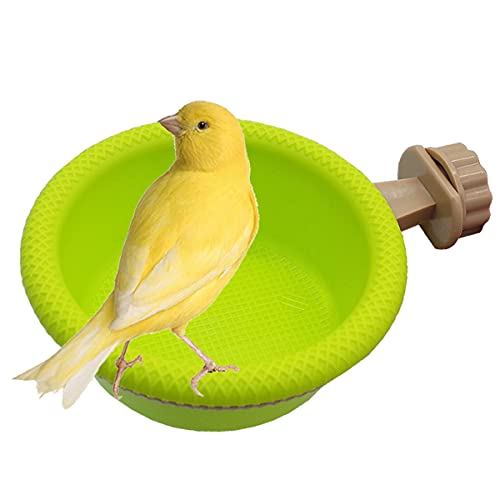 FOIBURELY Multi-Function Caged Bird Bath Bird Cage Parrot Supplies Bathing Tub for Canary Finch Budgerigar，Perch Stand(4.5")