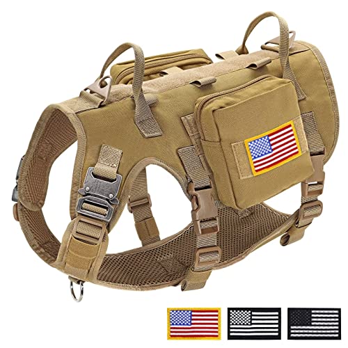 Forestpaw Tactical Dog Vest Harness with Handle,No Pulling Adjustable Dog Vest,Service Dog Vest with Pockets Heavy Duty for Medium Large Dogs,Brown L