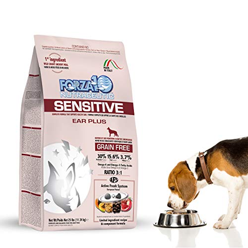 Forza10 Sensitive Dog Ear Infection Treatment Grain Free Dog Food, Fish Flavor 25 Pound Bag Dog Food, Helps Dog Ear Yeast Infection, Head Shaking and Smelly and Itchy Ears