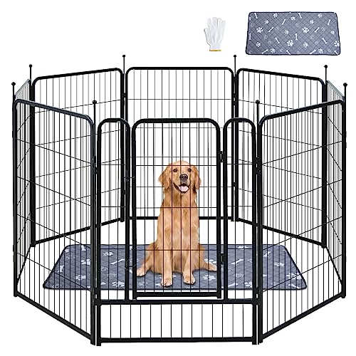 FUNNIU Dog Playpen Indoor Outdoor 40 Inch Height 8 Panels, Dog Pen for Large/Medium/Small Dogs Puppies Cats with 1 Pack Pee Pad, Metal Heavy Duty Dog Fence Portable Foldable for RV Camping Play Yard