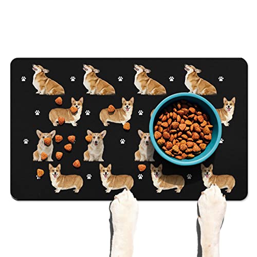 Funny Corgi Dog Bowl Mat,Non Slip Dog Placemats Feeding Floor Mat for Food and Water