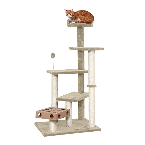 Furhaven 49.5" Tall Cat Tree for Indoor Cats, Ft. Sisal Scratching Posts, Plush Ball Toy, & Busy Box Toy - Tiger Tough Play Stairs Interactive Playground Tower - Cream, One Size