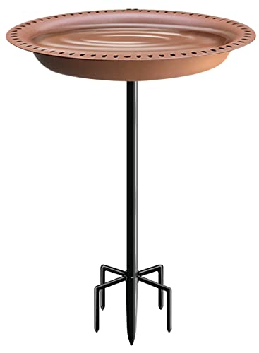 Garbuildman Upgraded 5-Prong Base Bird Bath with Metal Stake, Detachable Decoration Bowl Spa & Freestanding Birdfeeder for Outdoor Garden, Oval Style, Brown