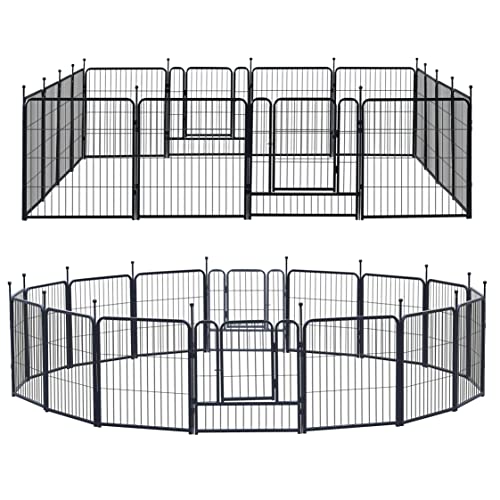 GDKASRNY Dog Playpen Portable Exercise Fence Heavy Duty Metal Pet Playpen Indoor Outdoor Pet Playpen for Small Medium Large Dogs - RV Camping Pen（Jet Black） (16 Panels, 32 inch)