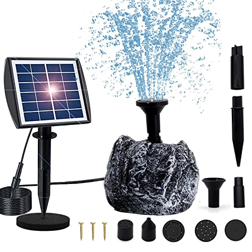 GIFANK Solar Bird Bath Fountains Pump with Granite Rock DIY Solar Powered Water Fountain Pump for Bird Baths with 6 Nozzles for Garden, Ponds, Fish Tank, Outdoor and Aquarium